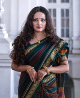 Narayanpet Multi-Stripe Cotton Saree by Raag Varnam | Traditional Handwoven Checks & Contrast Pallu