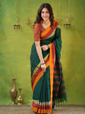 Narayanpet Green Cotton Saree by Raag Varnam | Mercerized Finish With 2 Blouses Included
