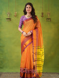 Narayanpet Mustrad Yellow Cotton Saree by Raag Varnam | Mercerized Finish With 2 Blouses Included