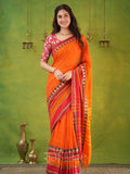 Narayanpet Orange Cotton Saree by Raag Varnam | Mercerized Finish With 2 Blouses Included