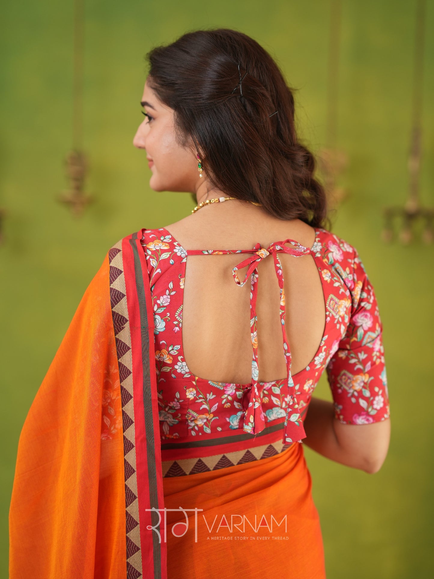 Narayanpet Orange Cotton Saree by Raag Varnam | Mercerized Finish With 2 Blouses Included