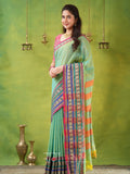 Narayanpet Green Cotton Saree by Raag Varnam | Mercerized Finish With 2 Blouses Included