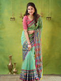Narayanpet Green Cotton Saree by Raag Varnam | Mercerized Finish With 2 Blouses Included