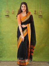 Narayanpet Black Cotton Saree by Raag Varnam | Mercerized Finish With 2 Blouses Included