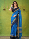 Narayanpet Sky Cotton Saree by Raag Varnam | Mercerized Finish With 2 Blouses Included