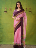 Narayanpet Pink Cotton Saree by Raag Varnam | Mercerized Finish With 2 Blouses Included