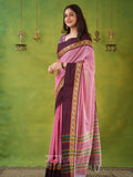Narayanpet Pink Cotton Saree by Raag Varnam | Mercerized Finish With 2 Blouses Included