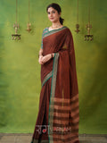 Narayanpet Brown Cotton Saree by Raag Varnam | Mercerized Finish With 2 Blouses Included
