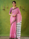 Narayanpet Pink Cotton Saree by Raag Varnam | Mercerized Finish With 2 Blouses Included