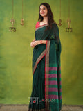Narayanpet Green Cotton Saree by Raag Varnam | Mercerized Finish With 2 Blouses Included