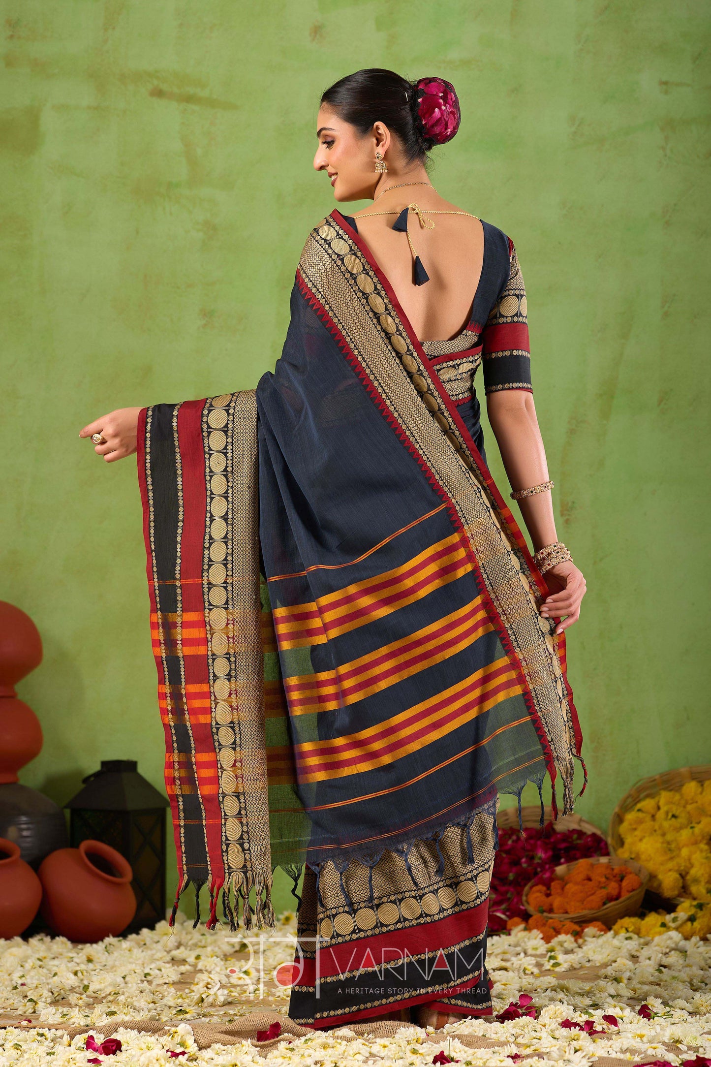 Raag Varnam Black Narayanpet Mercerized Cotton Saree