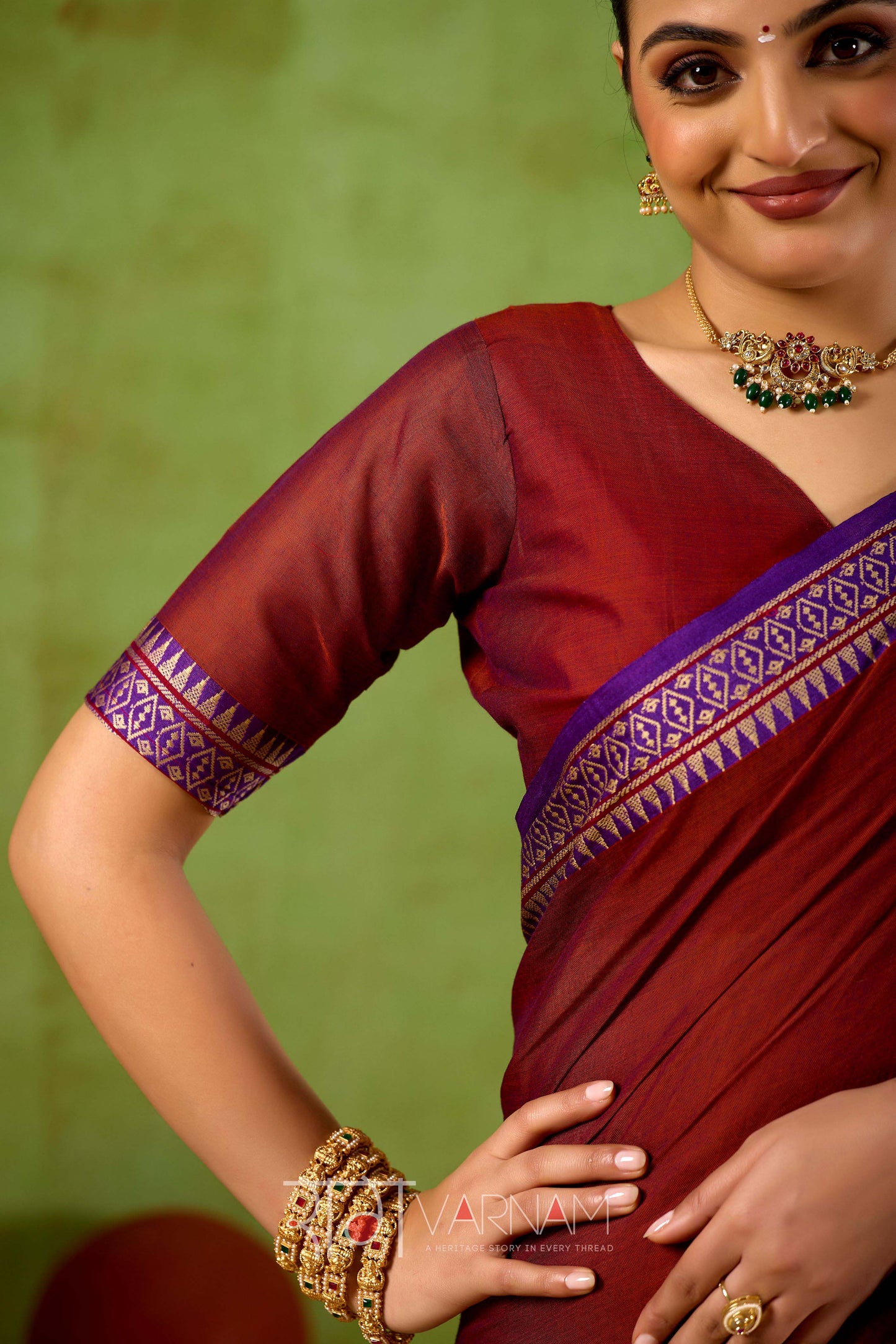 Raag Varnam Maroon Narayanpet Mercerized Cotton Saree