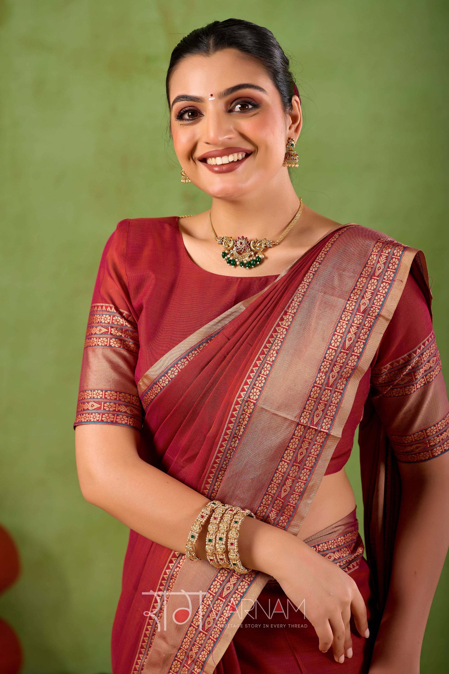 Raag Varnam Maroon Narayanpet Mercerized Cotton Saree