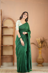 Raag Varnam Green Handloom Cotton Saree with Designer Printed Blouse