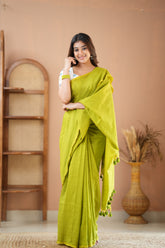 Raag Varnam Parrot Green Handloom Cotton Saree with Designer Printed Blouse