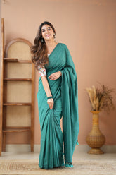 Raag Varnam Rama Green Handloom Cotton Saree with Designer Printed Blouse