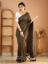 Raag Varnam Brown Stripe Cotton Saree Designer Work Blouse