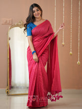 Raag Varnam Pink Stripe cotton Saree designer Work Blouse