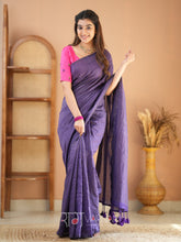 Raag Varnam Violet Stripe cotton Saree designer Work Blouse