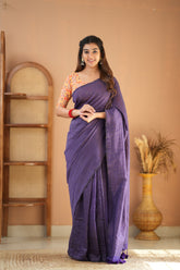 Raag Varnam Violet Stripe Cotton Saree with Designer Printed Blouse