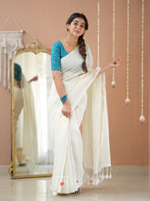 Raag Varnam White Stripe cotton Saree designer Work Blouse