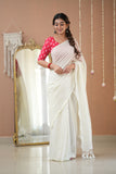 Raag Varnam White Stripe Cotton Saree with Designer Printed Blouse