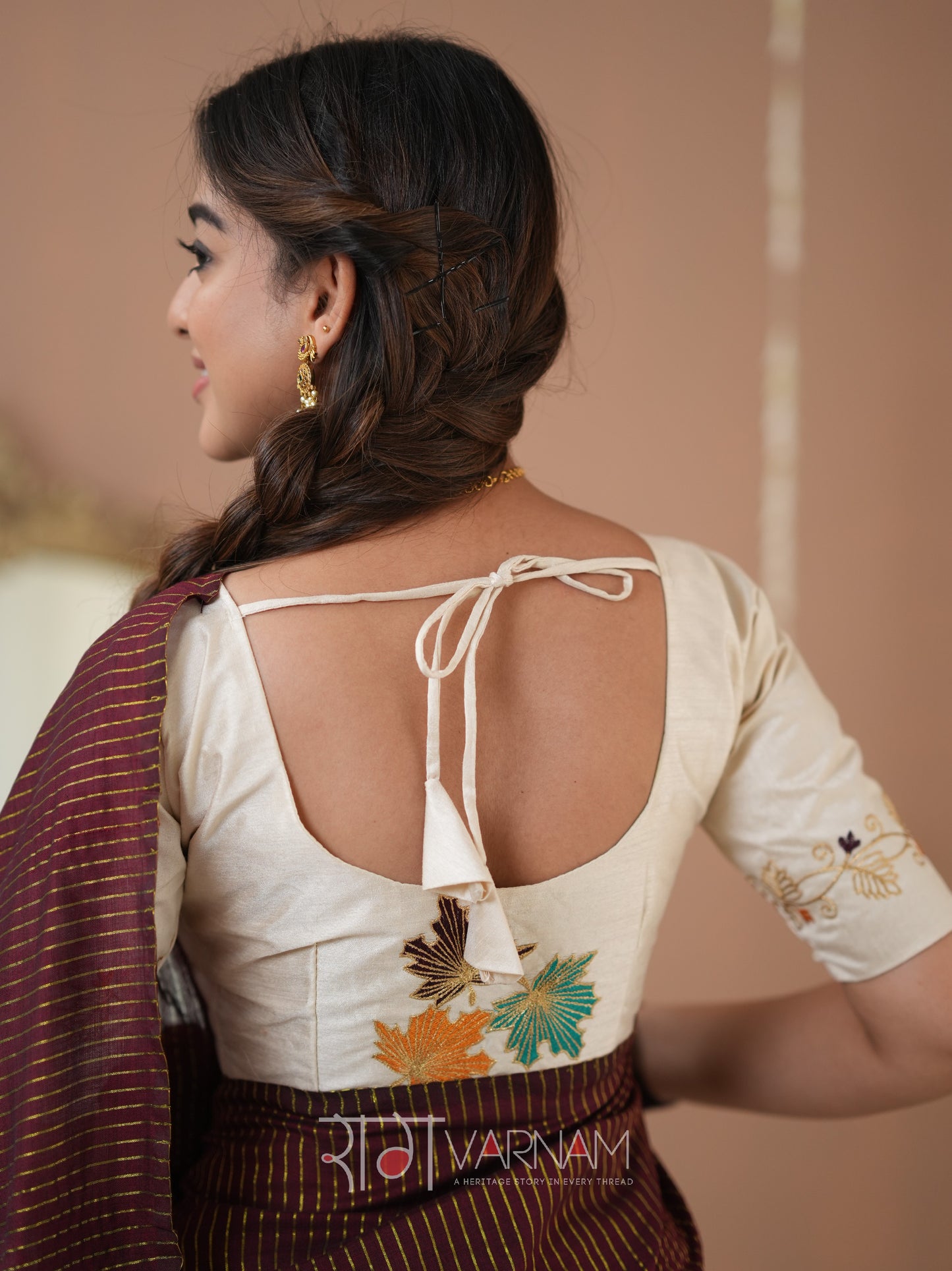 Raag Varnam Wine Stripe cotton Saree designer Work Blouse