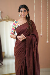 Raag Varnam Wine Stripes Cotton Saree with Elegant Designer Print Blouse