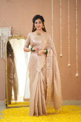 Raag Varnam Beige Handwoven Tissue Saree with Premium Designer Blouse