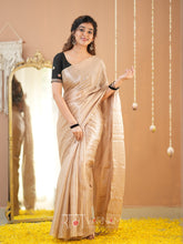 Raag Varnam Beige Handloom Tissue Saree With Designer Blouse