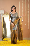 Raag Varnam Gold–Silver Handloom Tissue Saree with Designer Blouse