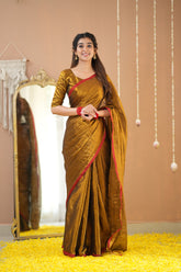 Raag Varnam Gold Handloom Tissue Saree with Designer Blouse