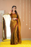 Raag Varnam Gold Handloom Tissue Saree with Designer Blouse