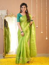 Raag Varnam Pista Green Handloom Tissue Saree With Designer Blouse