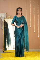 Raag Varnam Teal Green Handloom Tissue Saree with Designer Blouse