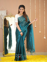 Raag Varnam Teal Green Handloom Tissue Saree With Designer Blouse