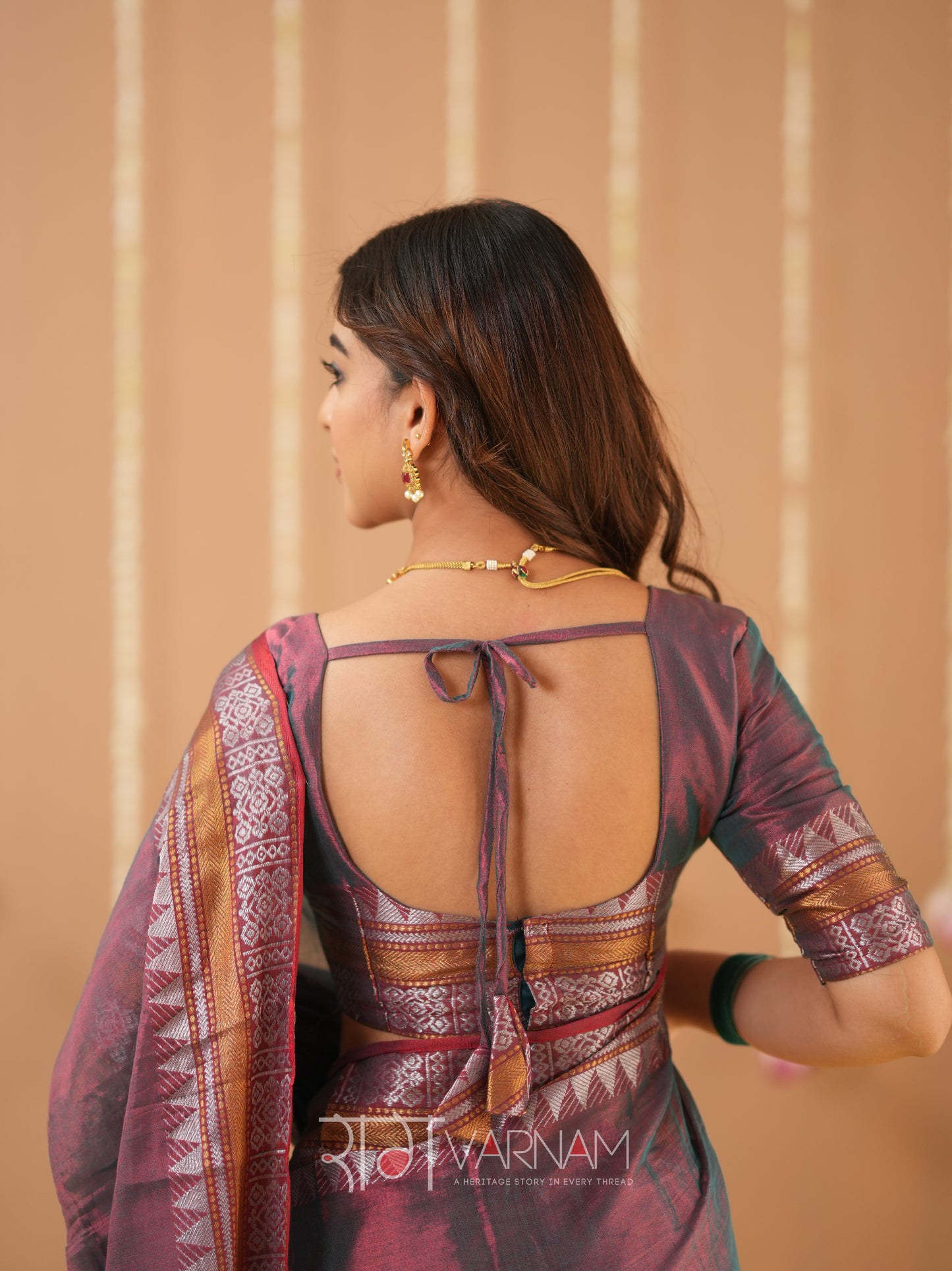 Raag Varnam Copper Handloom Tissue Saree With Designer Blouse