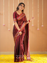 Raag Varnam Maroon Handloom Tissue Saree With Designer Blouse
