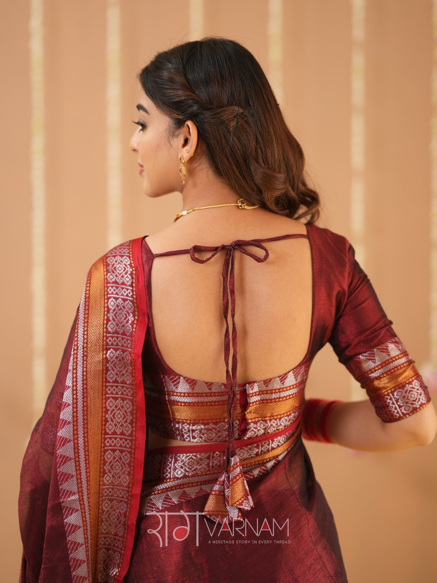 Raag Varnam Maroon Handloom Tissue Saree With Designer Blouse