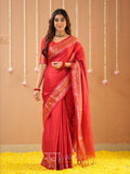 Raag Varnam Red Handloom Tissue Saree With Designer Blouse