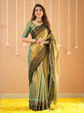 Raag Varnam Green Handloom Tissue Saree With Designer Blouse