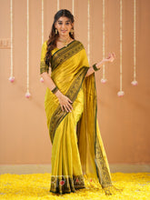 Raag Varnam Yellow Handloom Tissue Saree With Designer Blouse