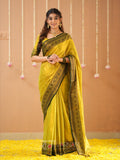 Raag Varnam Yellow Handloom Tissue Saree With Designer Blouse