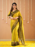 Raag Varnam Yellow Handloom Tissue Saree With Designer Blouse