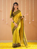 Raag Varnam Yellow Handloom Tissue Saree With Designer Blouse