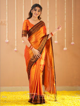 Raag Varnam Orange Handloom Tissue Saree With Designer Blouse
