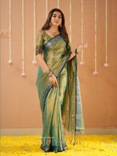 Raag Varnam Green Handloom Tissue Saree With Designer Blouse