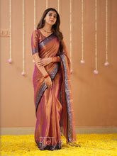 Raag Varnam Brown Handloom Tissue Saree With Designer Blouse