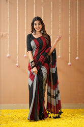 Raag Varnam Black Khadi Handloom Multicolour Saree with Designer Blouse
