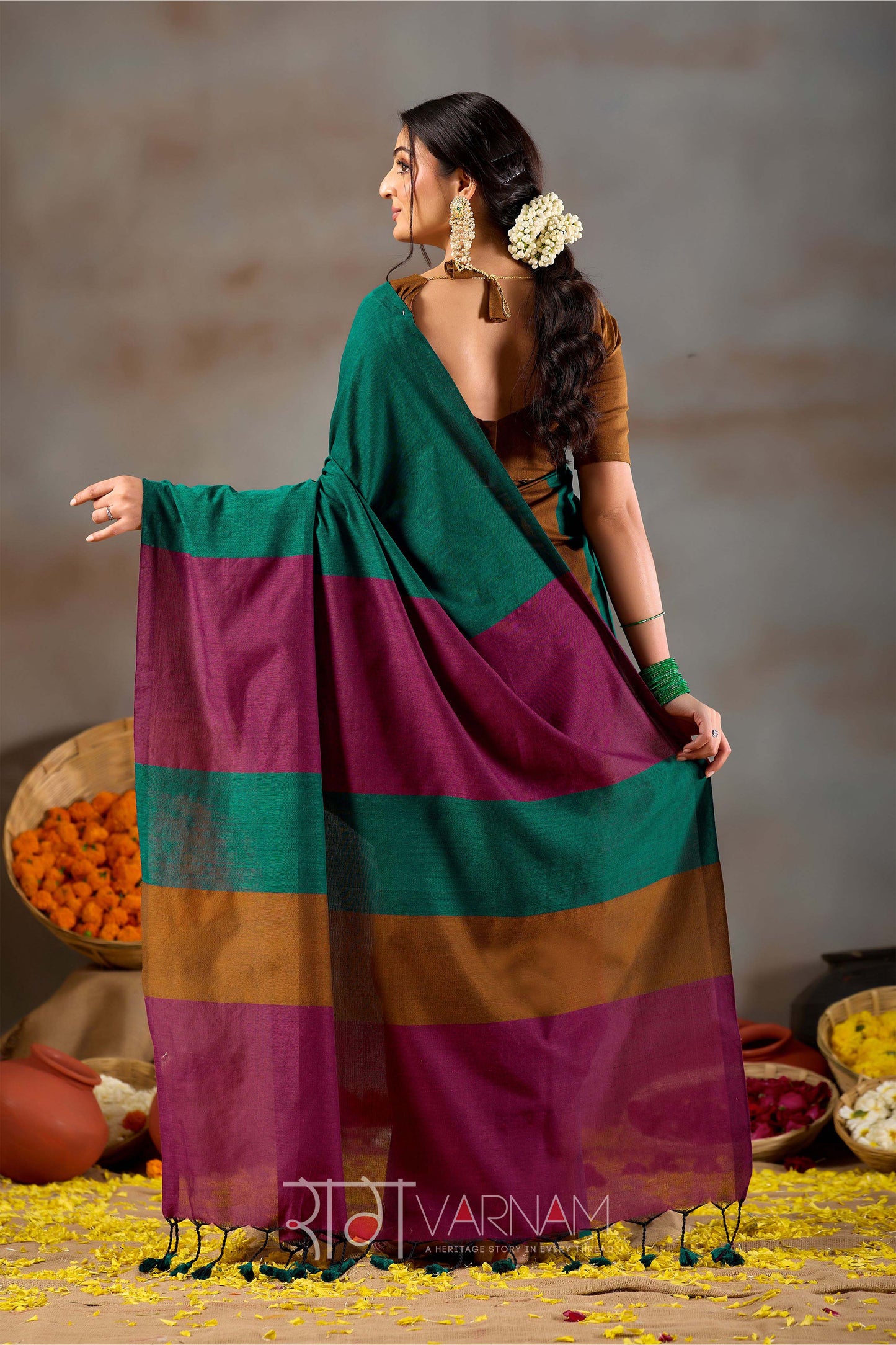 Raag Varnam Rama Green Handloom Khadi Cotton Saree